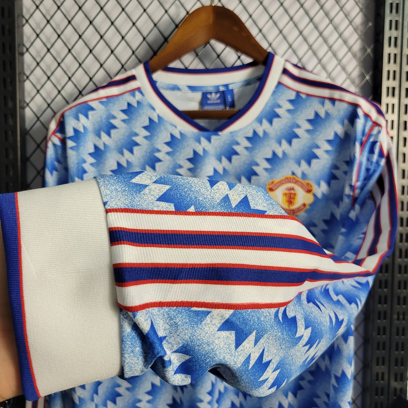 LONG SLEEVE MANCHESTER UNITED AWAY 1990/92 ADIDAS RETRO MEN`S - BLUE/WHITE