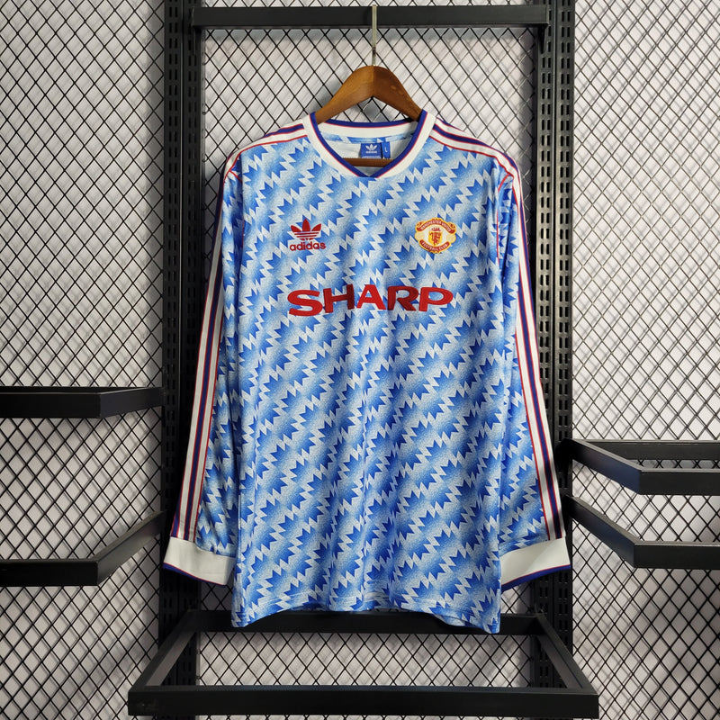 LONG SLEEVE MANCHESTER UNITED AWAY 1990/92 ADIDAS RETRO MEN`S - BLUE/WHITE