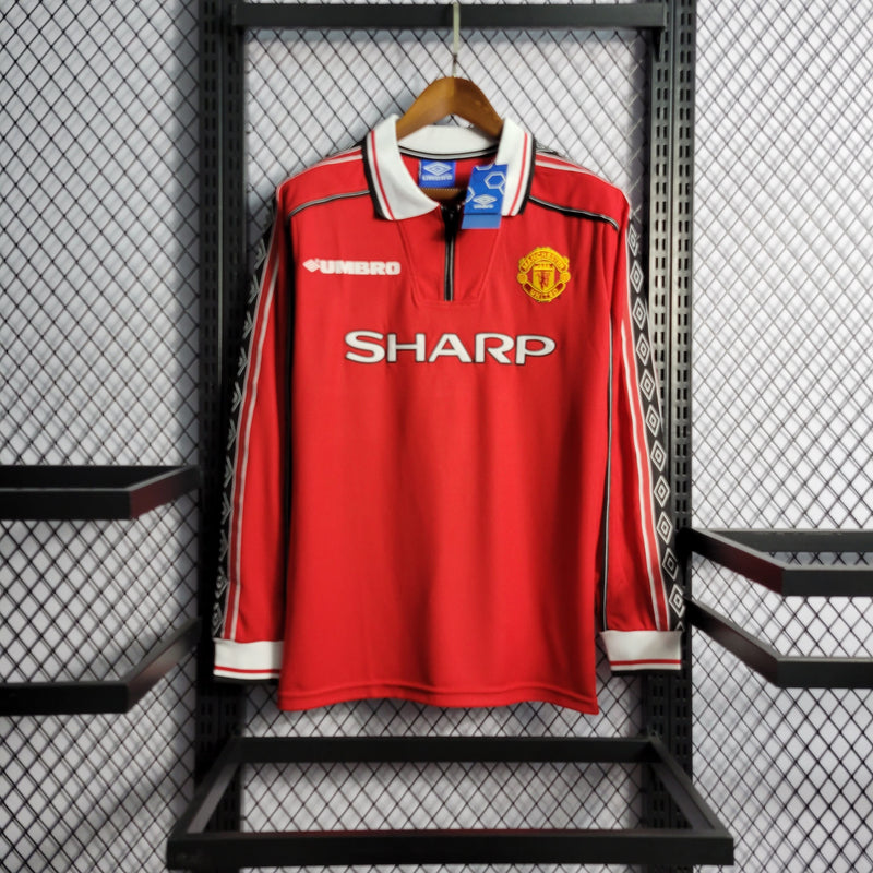 LONG SLEEVE MANCHESTER UNITED HOME 1998/99 - UMBRO RETRO MEN`S - RED