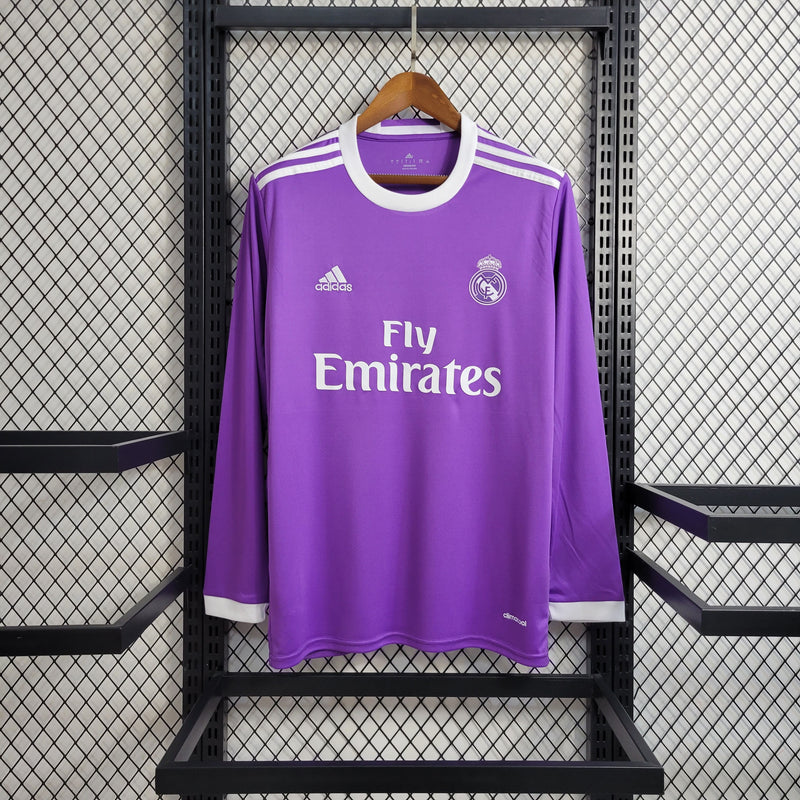 LONG SLEEVE REAL MADRID AWAY 2016/17 - ADIDAS RETRO MEN`S - PURPLE/WHITE