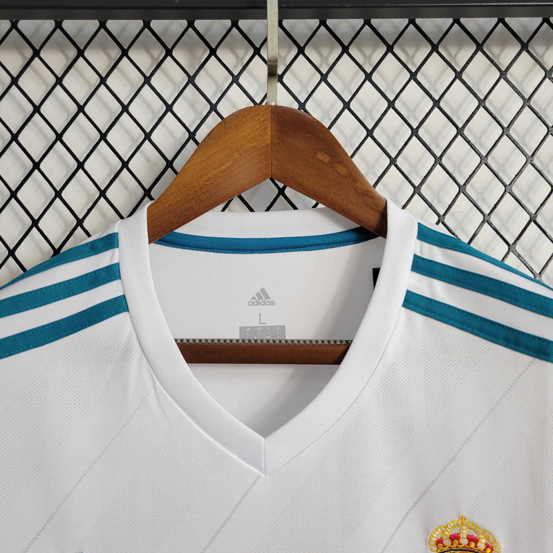 LONG SLEEVE REAL MADRID HOME 2017/18 - ADIDAS RETRO MEN`S - WHITE/BLUE